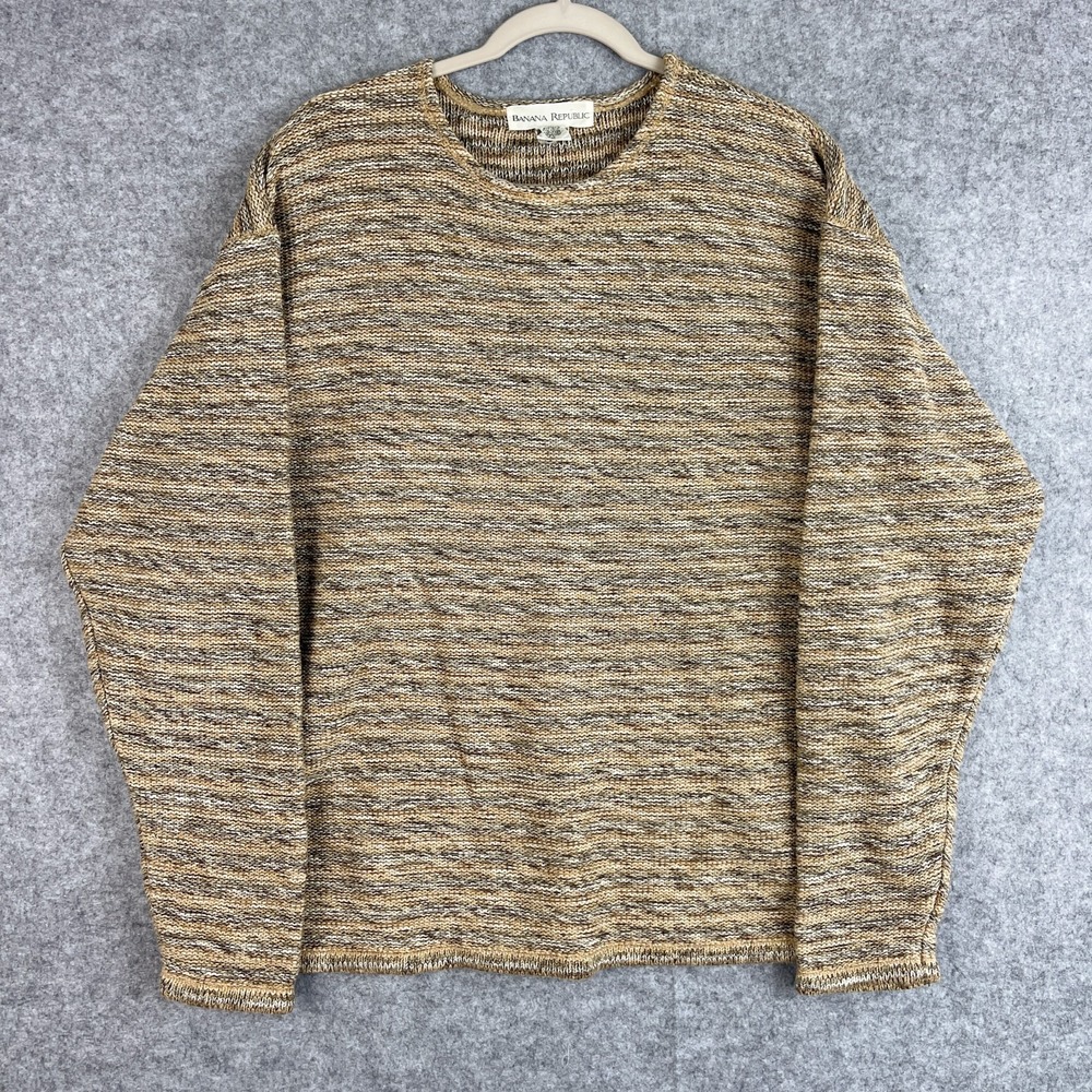 VTG Banana Republic Sweater Mens Medium Striped Knit Cotton Linen Australia Made